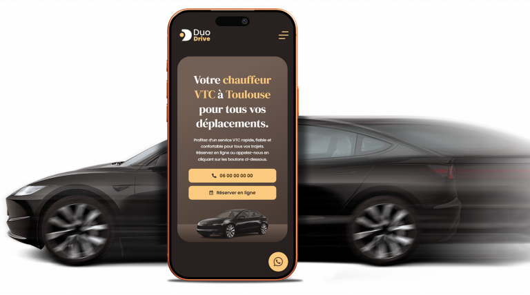 Voiture Tesla VTC à Toulouse avec réservation en ligne sur smartphone Duo Drive